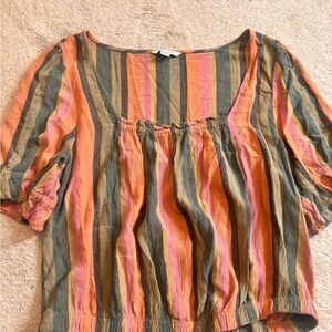 American Eagle Outfitters Striped Blouse in Orange and Green